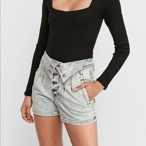 Express High Waisted Fold Over Jean Shorts